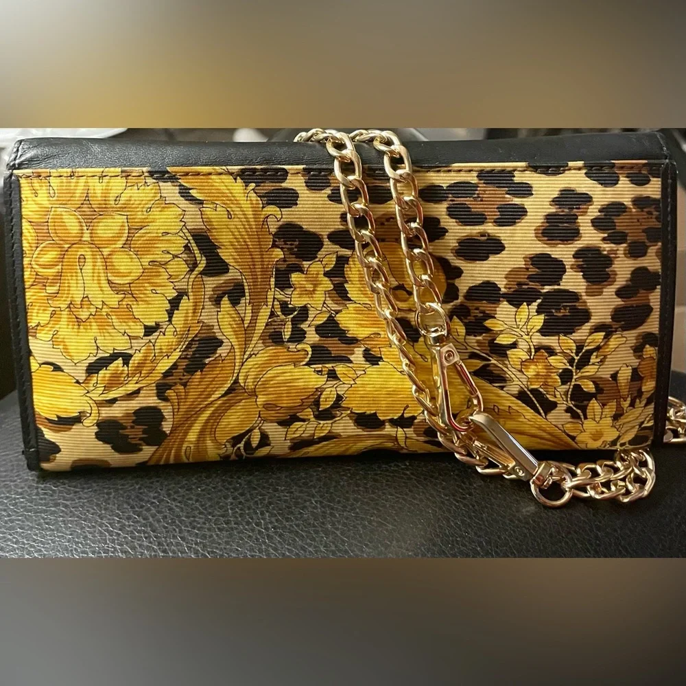 Versace Black & Yellow Floral Chain Clutch